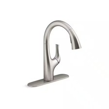 KOHLER Avi Pull Out Sprayer Kitchen Faucet Swivel in Lacquer Vibrant Stainless