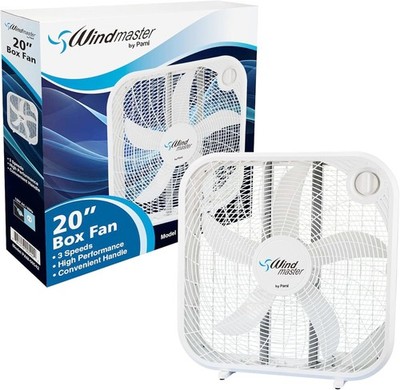 PAMI 20  High Performance Box Fan   Portable 3-Speed Floor Cooling Fan, White