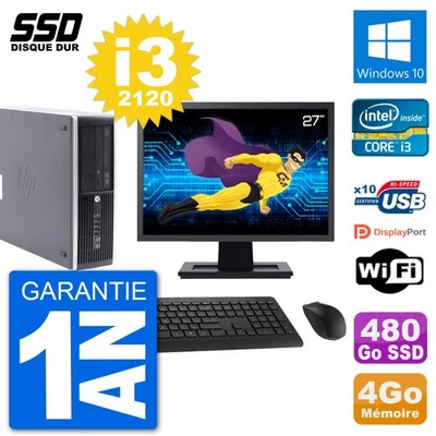 PC HP Compaq Pro 6300 SFF Ecran 27" i3-2120 RAM 4Go SSD 480Go Windows 10 Wifi - Photo 1/3