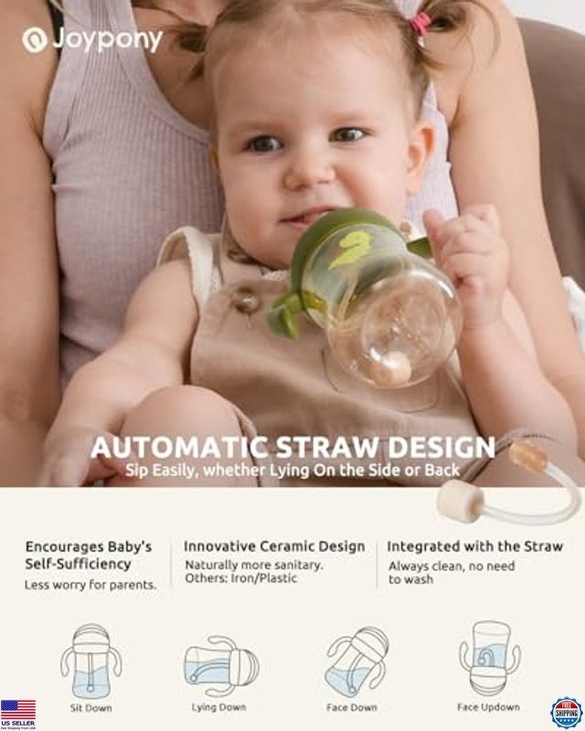 Toddler Sippy Cups 1-3 Years - Spill-Proof Weighted Straw, BPA-Free, 9 oz, Green