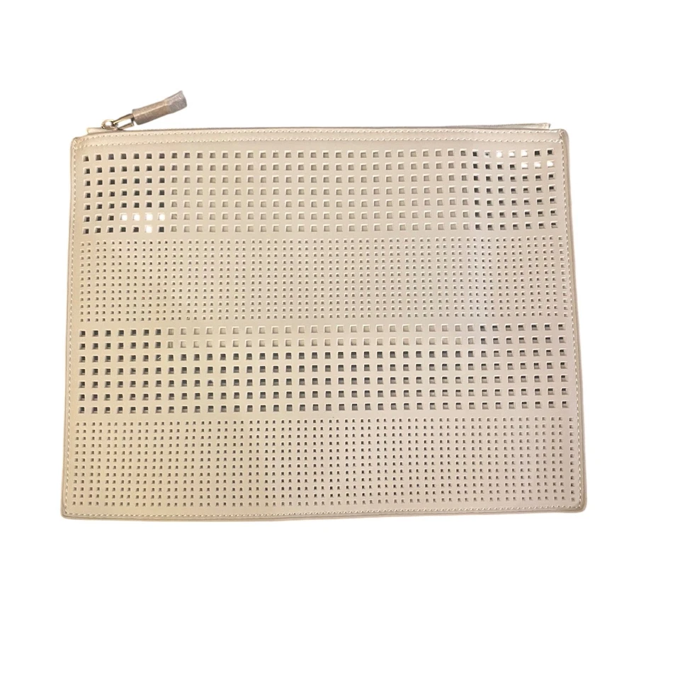 Bolso sin asas perforado Deux Lux cuero marfil cremallera superior bolsa muñeca Foto 2 de 4