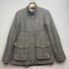 JOULES Field Coat Women UK 8 Jacket Tweed Wool Country Plaid Tartan Check