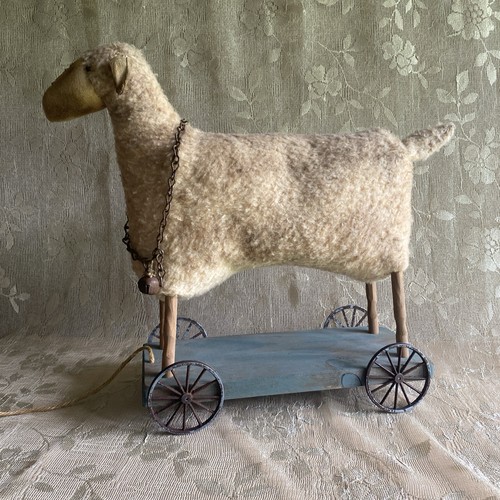 Stick Leg Wooly Sheep Pull Toy Canvas Like Face - 19” L x 15” H Schneeman Style!
