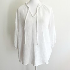 Show Me Your Mumu Charlene Drawstring Top Womens XS White Gauze V-Neck Ruffled