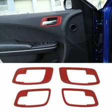 4x Interior Door Handle Bowl Trim Red Carbon Fiber Fit For 2011+ Dodge Charger 