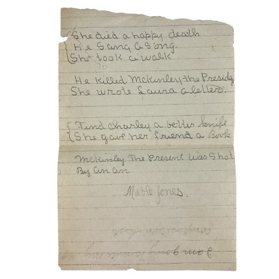 1901 Poem Death Of President William McKinley Mable Jones Hand Written Ephemera