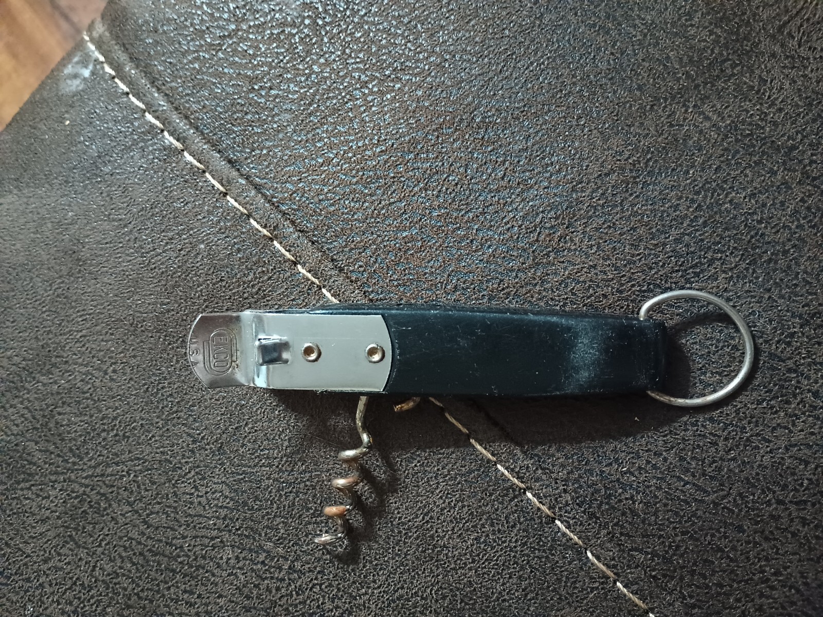 Vintage EKCO Black Bottle/Can Opener Retractable Wine Corkscrew Tool