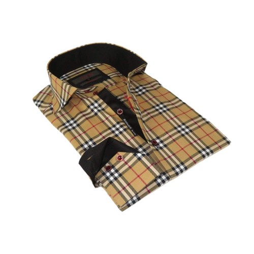 Men's AXXESS Turkey Sports Dress Shirt 100% Soft Cotton High Collar 724-21 Tan - Picture 14 of 19