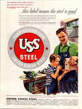 VINTAGE 1945 USS US STEEL FATHER & SON PRINT AD