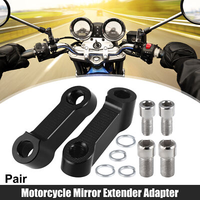#ad 1 Pair Motorcycle 10mm 8mm Mirror Extender Adapter for Honda for Yamaha Black $11.99