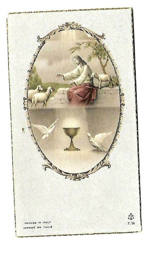 VINTAGE JESUS FEEDING SHEEPS PRINT IN ITALY HOLY CARD - Foto 1 di 2
