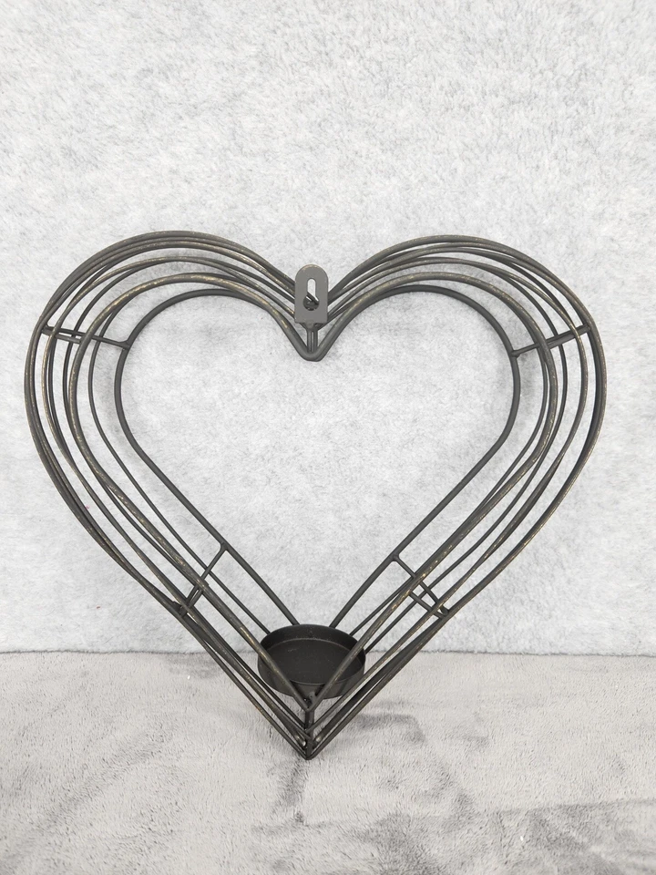 "Candelabro con marco en forma de corazón alambre de metal colgante de pared de San Valentín 11,5""" Foto 3 de 4