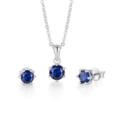 Damen Sterling 925 massiv Silber 1,5 Karat Saphir Anhänger Halskette & Ohrringe