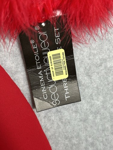 Seductivewear by Cinema Etoile Sheer Red Short Robe With Feather Accent Size M - 第 6/7 張圖片
