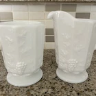 Westmoreland White Milk Glass Paneled Grape Creamer & Open Sugar Bowl Set Vtg