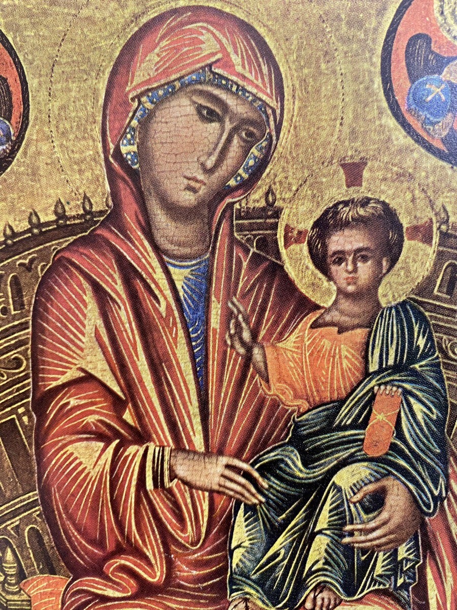 13th Century Enthroned Madonna & Child Byzantine School Vintage