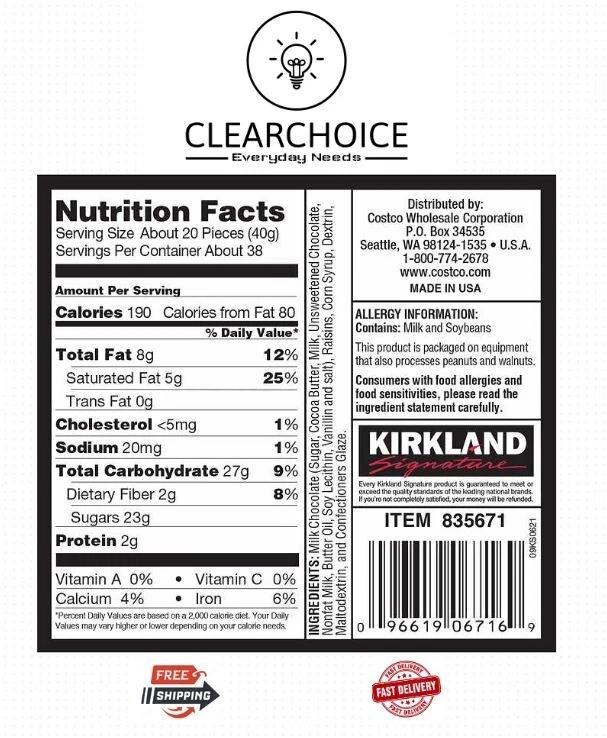 Pasas de chocolate con leche Kirkland Signaturee - Pasas kosher de EE. UU., 3,4 libras Foto 4 de 4