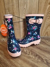 Wonder Nation Girls Navy Floral Rain Boots 9-10 Pull On