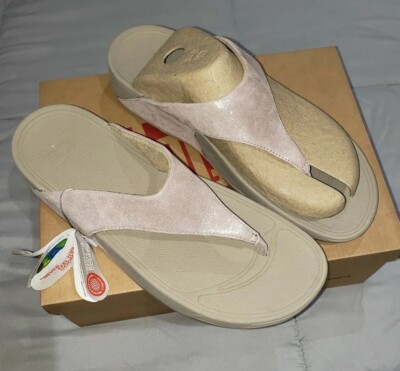 Fitflop Lulu Shimmer Suede Comfort Sandals Size 11M Nude