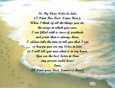 Sister in Law Personalized Poem for a Christmas Birthday Mother's Day Gift 8x10