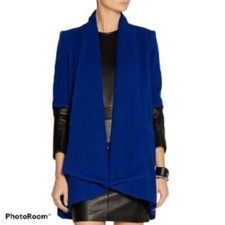 Michelle Mason Leather Sleeve Jacket Blue Wool-blend Size 2 Oversized Car Coat