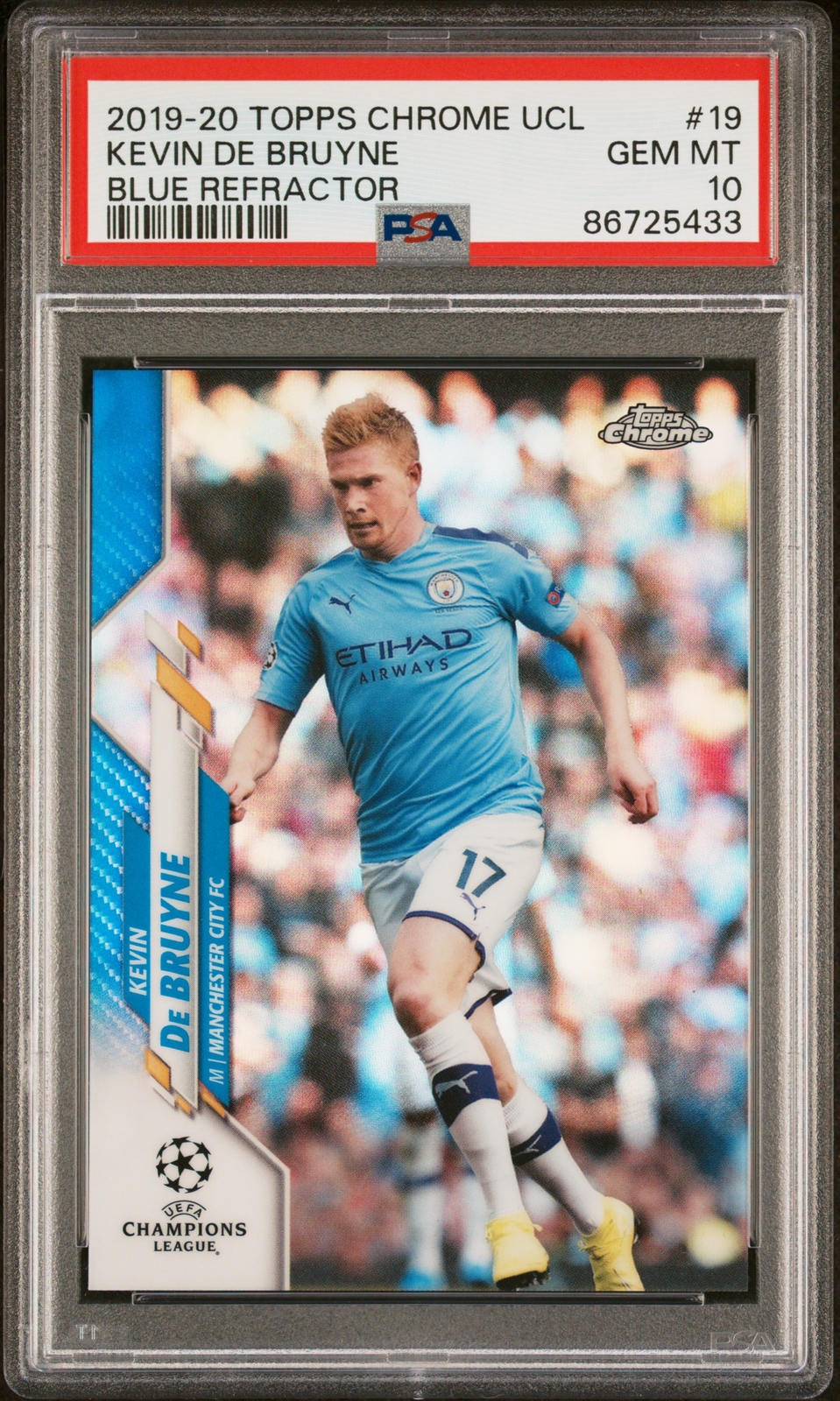 2019 Topps Chrome Uefa Kevin De Bruyne Blue Refractor #/150 PSA 10