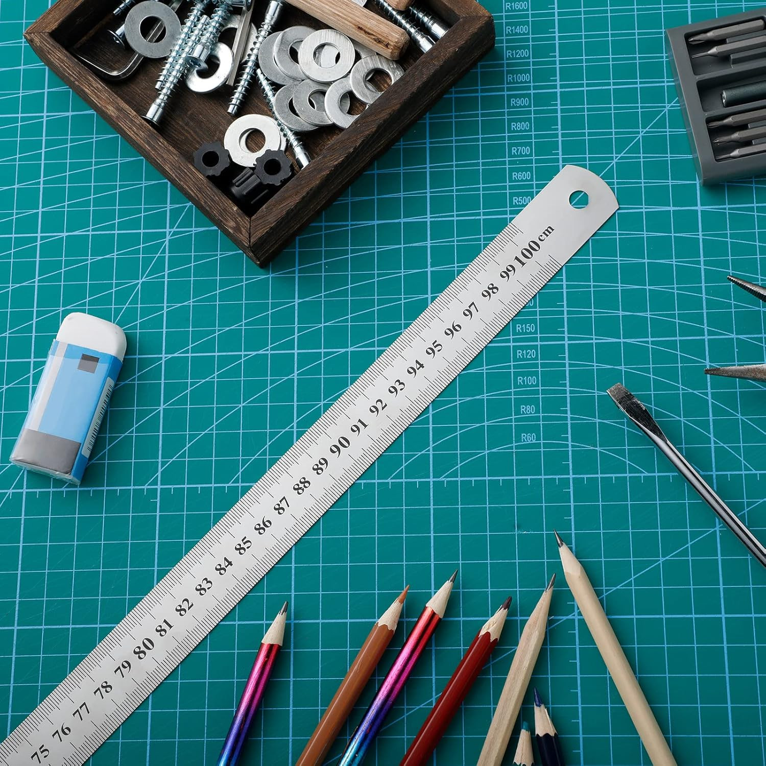 Lothee 6 Pieces Metal Yard Stick Meter Stick Large Stainless Steel Ruler Bulk Ru