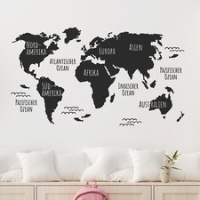 Wandtattoo Weltkarte, Wandaufkleber Kinderzimmer, Wandsticker Kinder, Kontinente