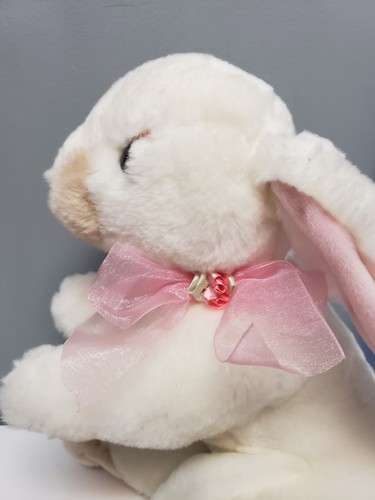 Commonwealth White Plush Stuffed Easter Bunny Rabbit Pink Bow 10" Realistic - Picture 4 of 13