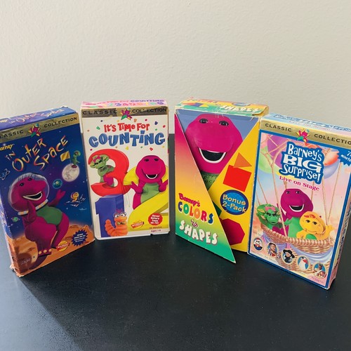 Barney VHS Lot of 4 Colors & Shapes Outer Space Big Suprise Counting