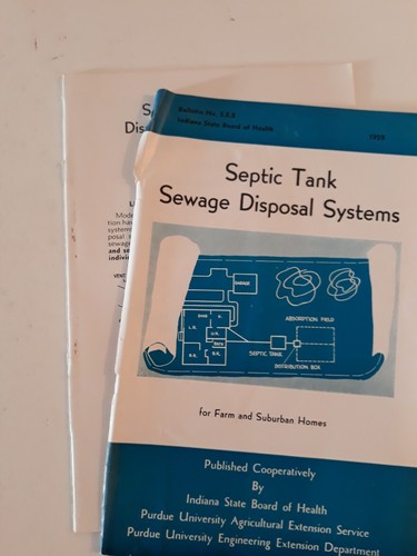 Folleto de sistemas de eliminación de aguas residuales de tanque séptico Universidad de Purdue 1958 granja suburbana - Imagen 2 de 10
