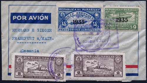 Zeppelin 1936 Paraguay 8th SAF Reko Letter 45 Pesos Frankfurt Main Si 359/2237 - Picture 3 of 3