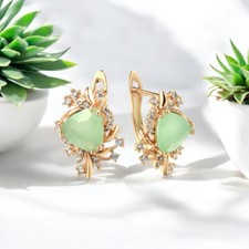 ms💎 elegante Ohrringe 585 RG Rosegold Huggie Jade farbener Zirkon RG-2292