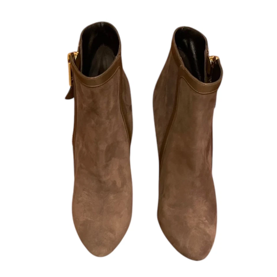 NUEVOS TOM FORD Botines Marrón Gamuza Dorado Detalle Cremallera, Talla 40 Foto 3 de 4