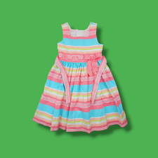 Bonnie Jean Girls Dress Size 8 Summer Party Tea Aqua Salmon Green Striped Lined