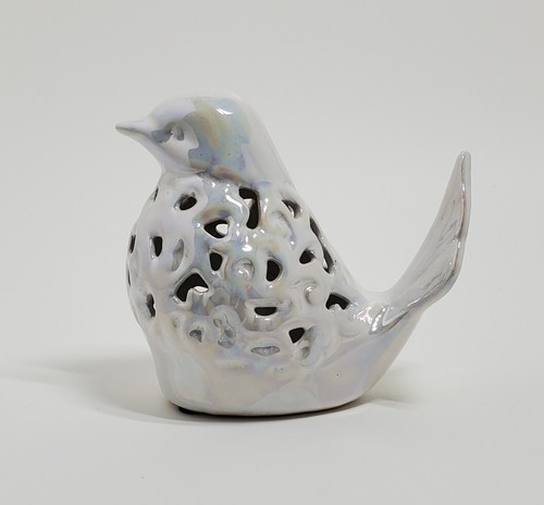 EUC White Pearlized Iridescent Ceramic 5" Bird Luminary Figurine