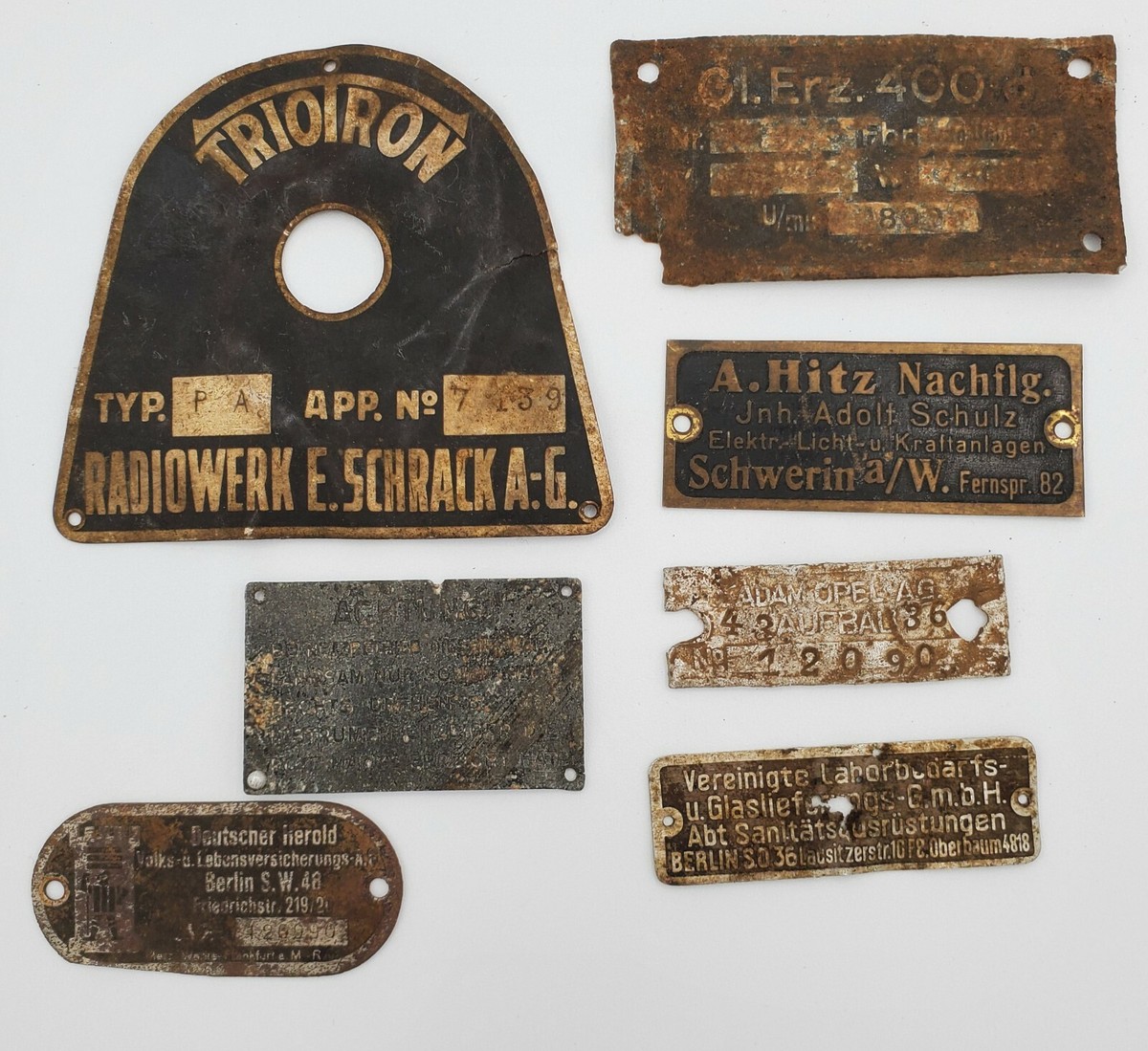 WW2 Era German Industrial ID Plates Lot Triotron Schrack Radio