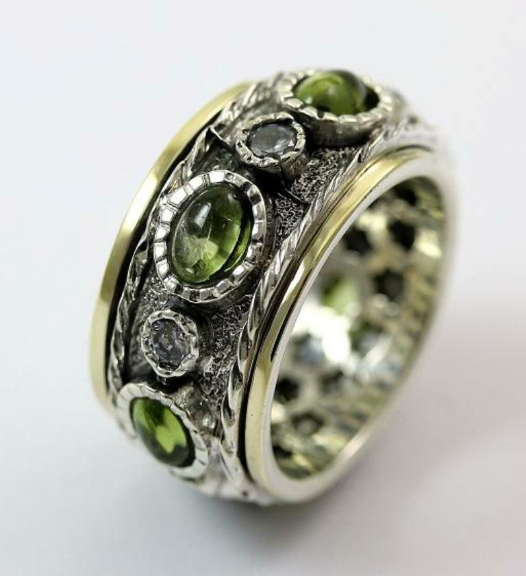 Spinner rings for women Fidget Rings silver and gold set Peridots