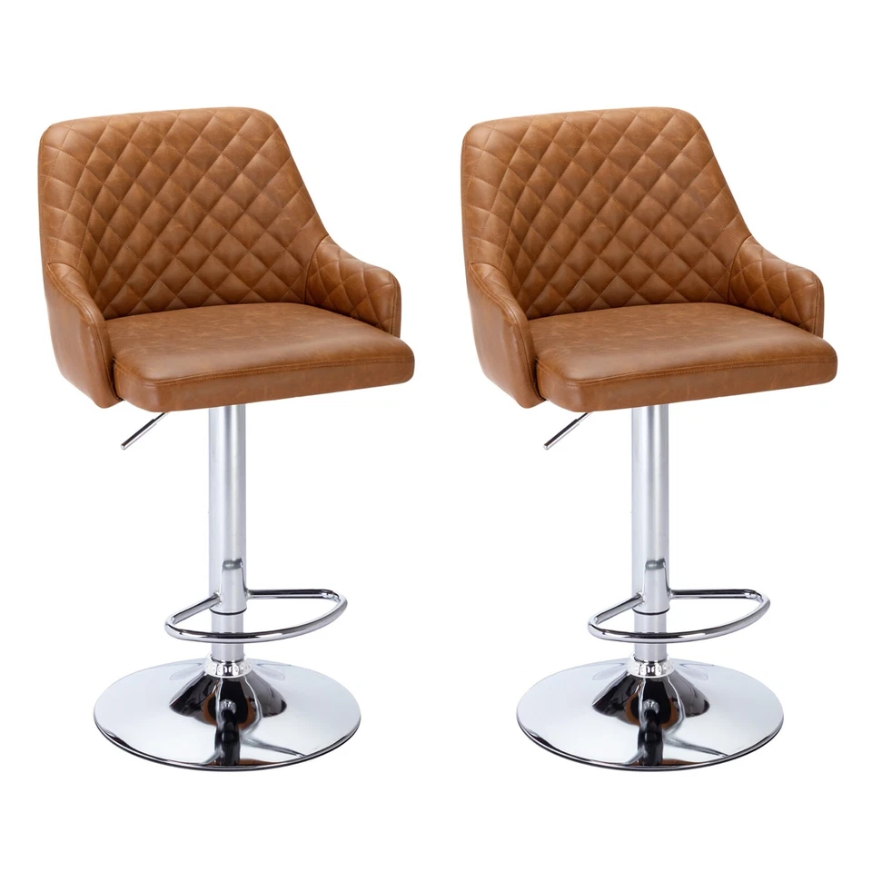 Set of 2/4 PU Leather Adjustable Swivel Bar Stools Counter Height Stools Kitchen - Image 2 of 4