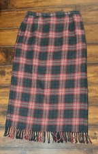 Vintage Requirements Womens Scarf Skirt Plaid Wool Blend Fringe Hem 12 Gray Red
