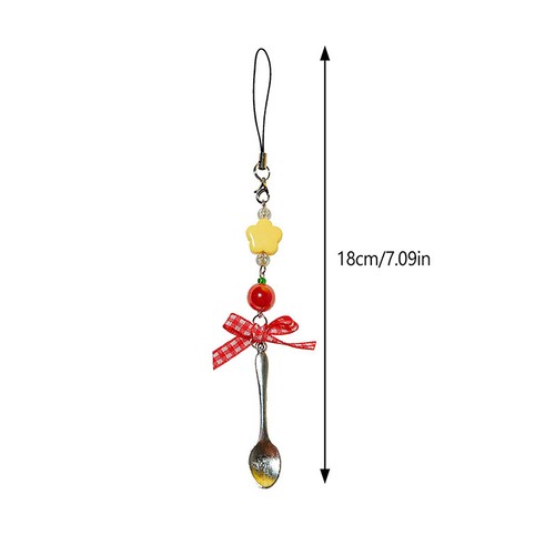 Red Plaid Ribbon Spoon Mobile Phone Chain Pendant Keychain Lanyard Camera Chain - Zdjęcie 3 z 7