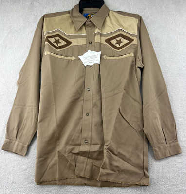 VTG Lobo Riders Shirt Mens Small Denim Beige Brown Star Cowboy Gaucho Western