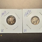 Set of 2 Mercury silver dimes.1943 1943s Ef