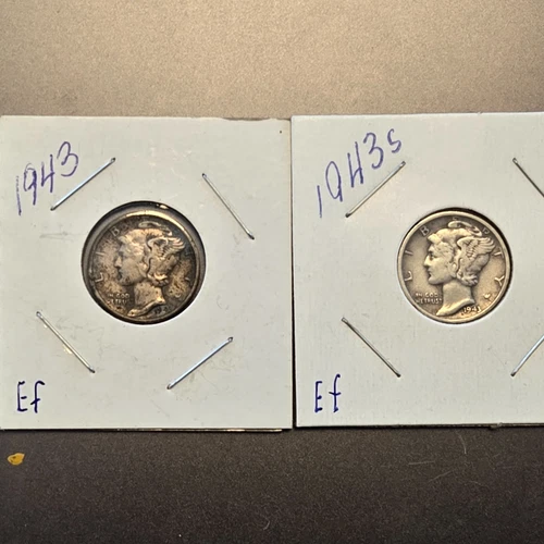 Set of 2 Mercury silver dimes.1943 1943s Ef