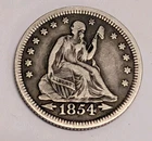 1854-Philidelphia Seated Liberty Silver Quarter 25C Arrows