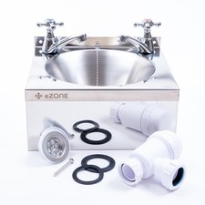 Commercial Stainless Steel Hand Wash Basin Sink with Cross Taps Waste Plug Trap