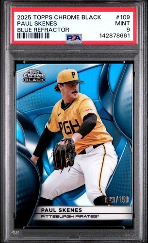 2025 Topps Chrome Black Paul Skenes Blue Refractor /150 #109 PSA 9 Mint