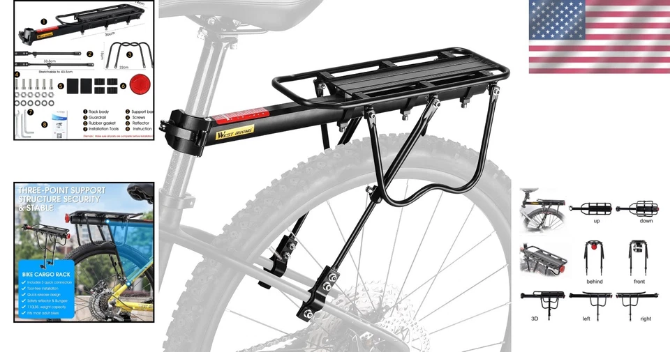 Portaequipajes Versátil para Bicicleta - Fácil Instalación con Borde Reflectante Foto 2 de 4