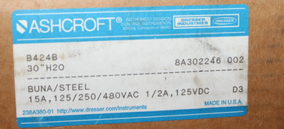 #ad #ad NEW Ashcroft B424B Differential Pressure Switch 30quot; H2O 15A 125 250VAC 20 PSI $80.00
