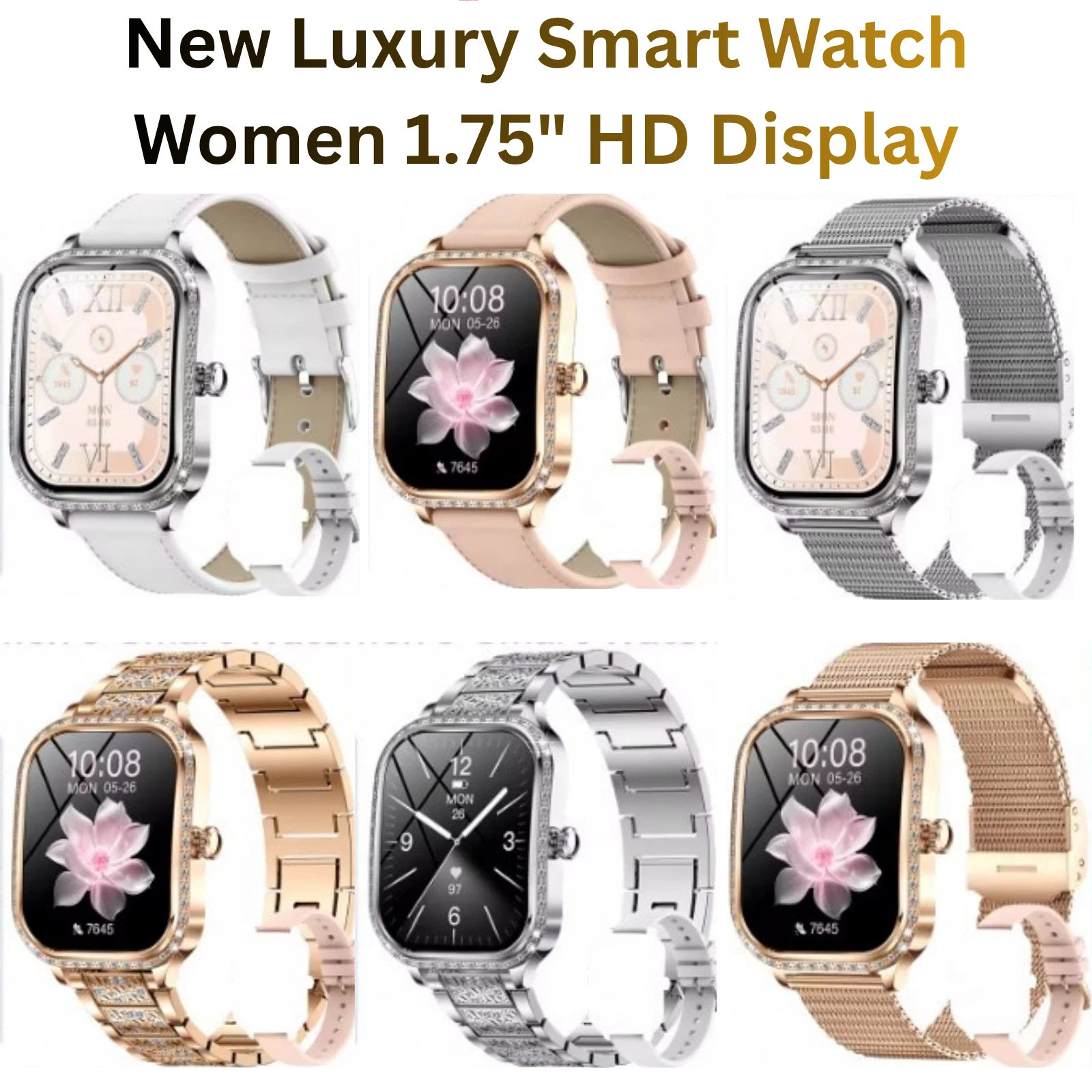 Ladies SmartWatch 1.75'' HD Display Fitness Tracker Bluetooth Ip68 Waterproof